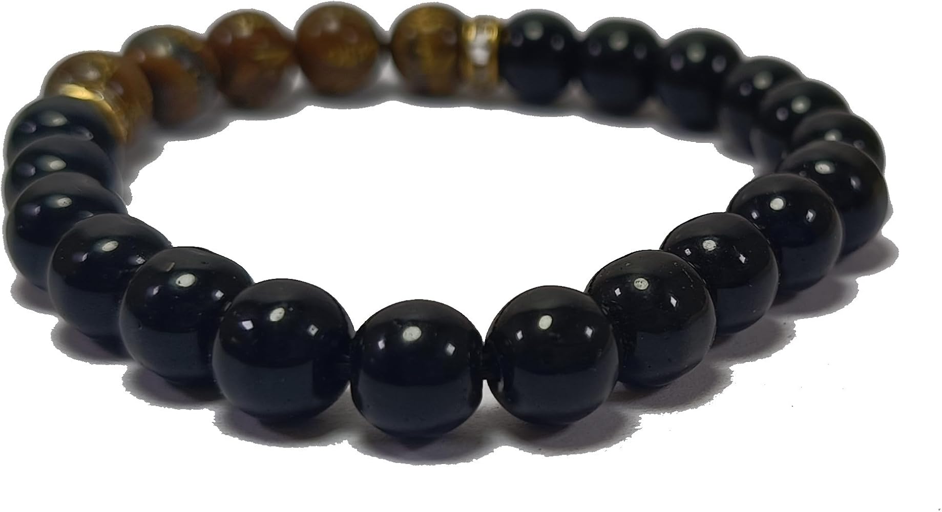 Black Obsidian & Tiger eye Om mani Padma Bracelet Crystal Stone Essential Bracelet Round Shape for Reiki Healing and Crystal, 8 mm Approx, Crystal,