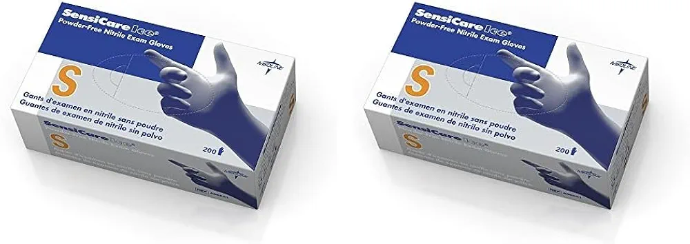 Medline SensiCare 200 Nitrile Exam Gloves, Disposable, Powder-Free, Blue, Small, Box of 200 (Pack of 2)