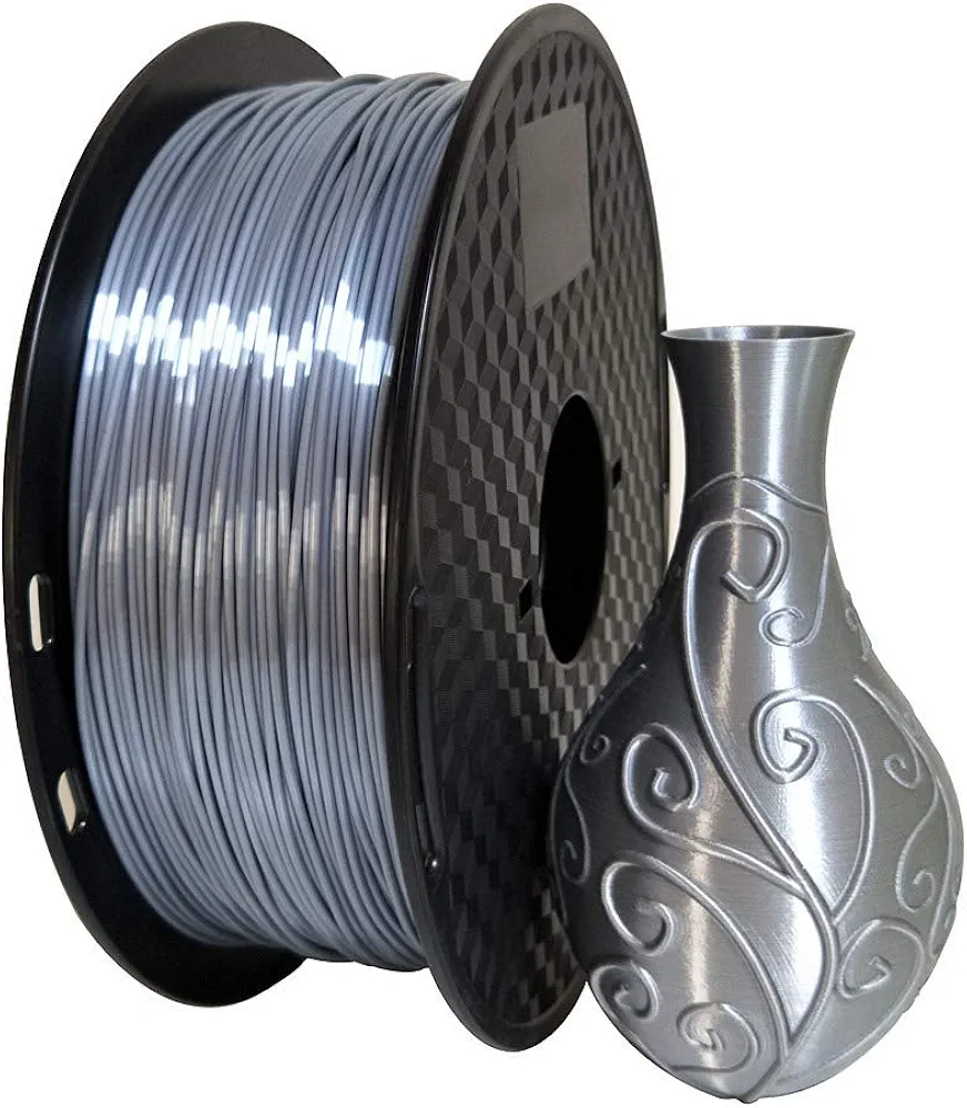 CC3D Silk Silver PLA Filament 1.75 mm 1KG 2.2 LBS Spool 3D Printer Filament 3D Printing Material Shine Silky Shiny Metallic Metal Silver Filament PLA Silver Color