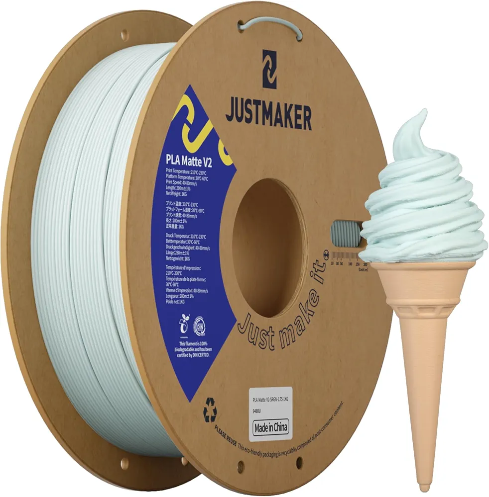 Matte PLA+ 3D Printer Filament, Upgrade Cardboard Spool, Dimensional Accuracy +/-0.03mm, 1.75mm, 1kg, Slender Green