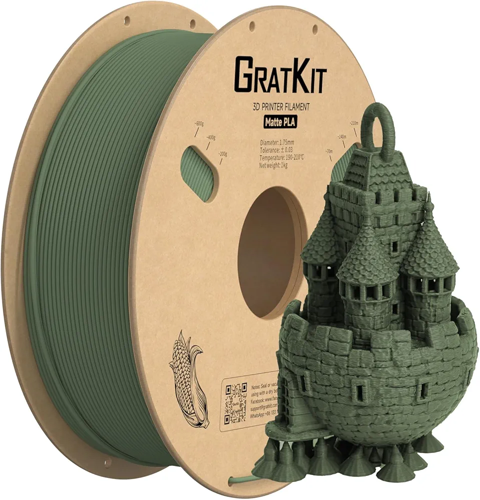 Matte PLA Filament, 3D Printer Filament 1.75mm, +/-0.03mm, Cardboard Spool 1kg/2.2lbs, PLA Matte Oliver Green