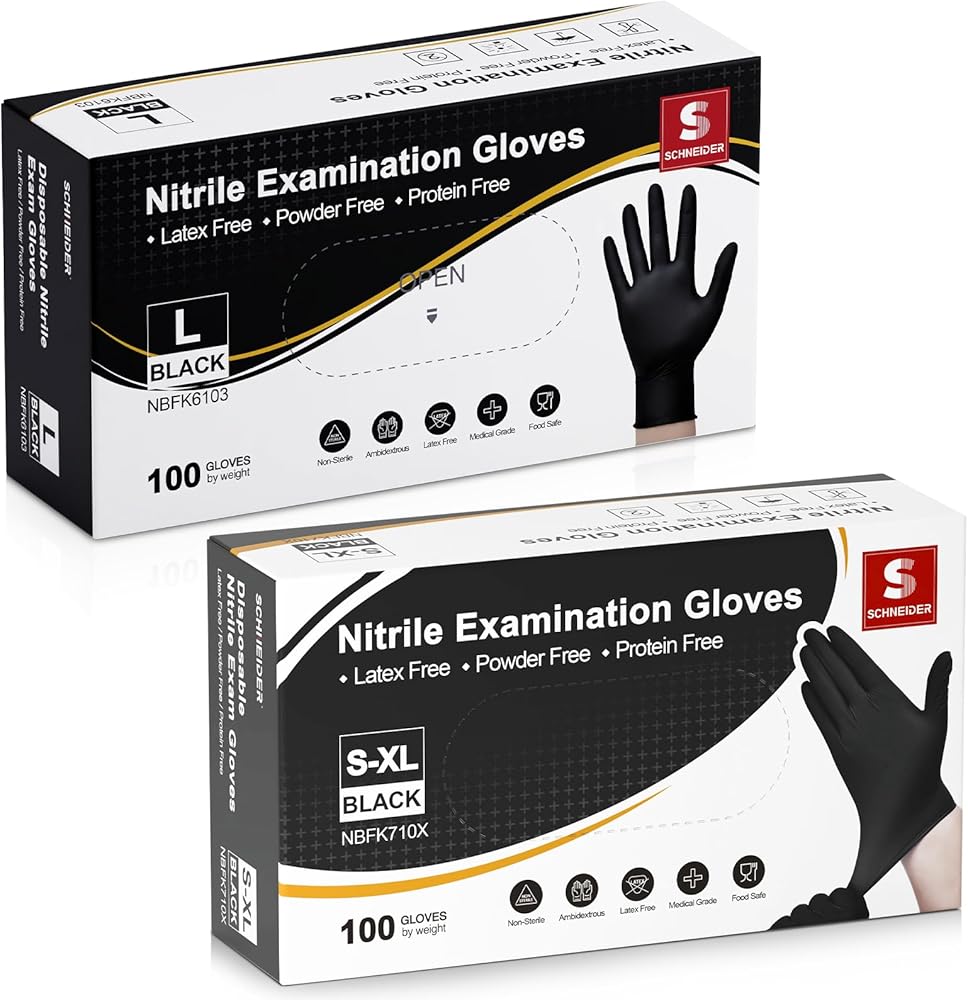 Schneider Nitrile Exam Gloves, Black, Large, 100-ct Box&100-ct Box