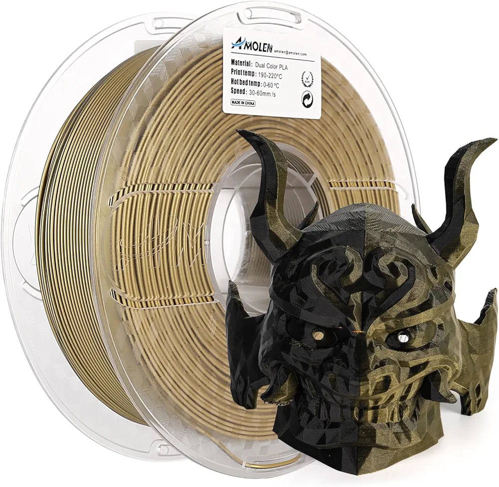 AMOLEN 3D Printer Filament, PLA Filament 1.75mm Dual Color Filament, 3D Printing Filament Pla 1KG/2.2lb (Gold Black)