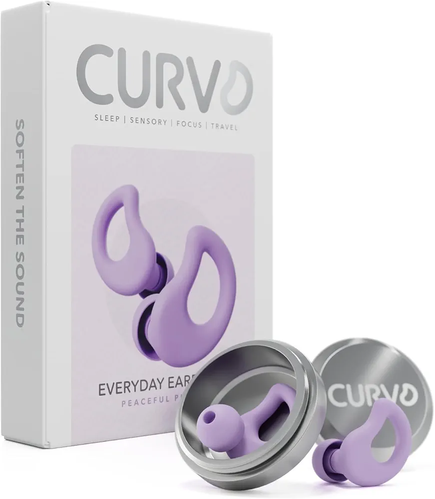 CURVD Everyday Earplugs – Ultra Soft, Customizable Sleep, Travel, Sensitivity, Noise Protection, for Sound Canceling Isolation, up to -30dB Reduction, NRR 15, Reusable and Sustainable (Purple)