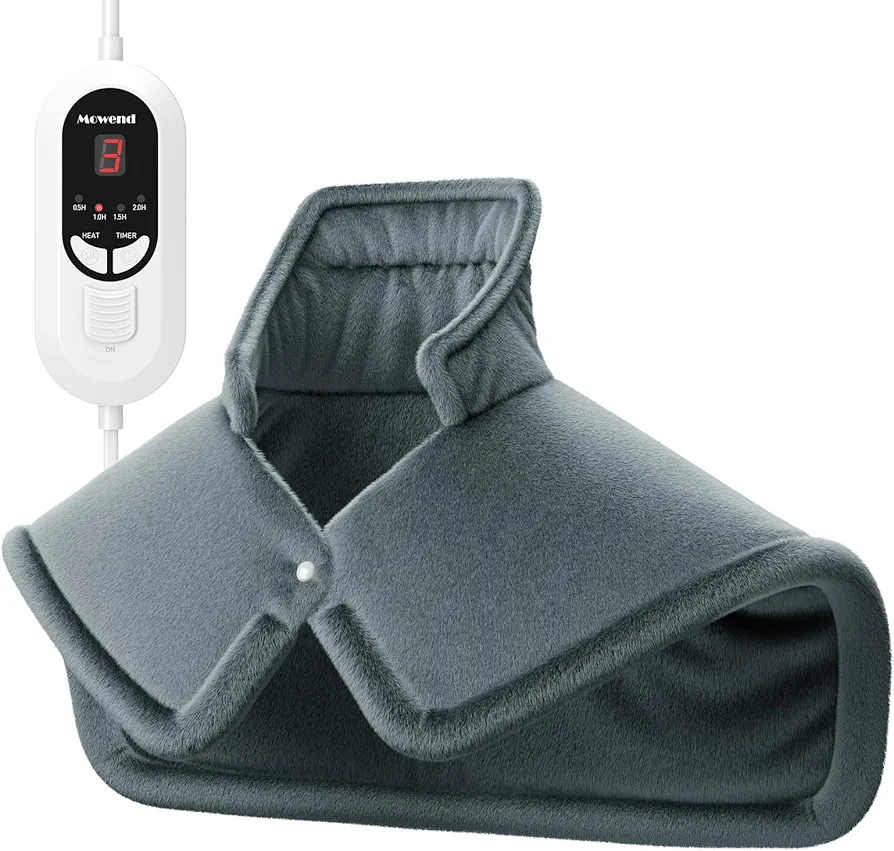 Weighted Heating Pad for Neck and Shoulders, Electric Neck Heating Pad for Pain Relief with 6 Heat Settings, Auto Shut Off and Moist Heating Option, Gifts for Mom Dad-Grey
