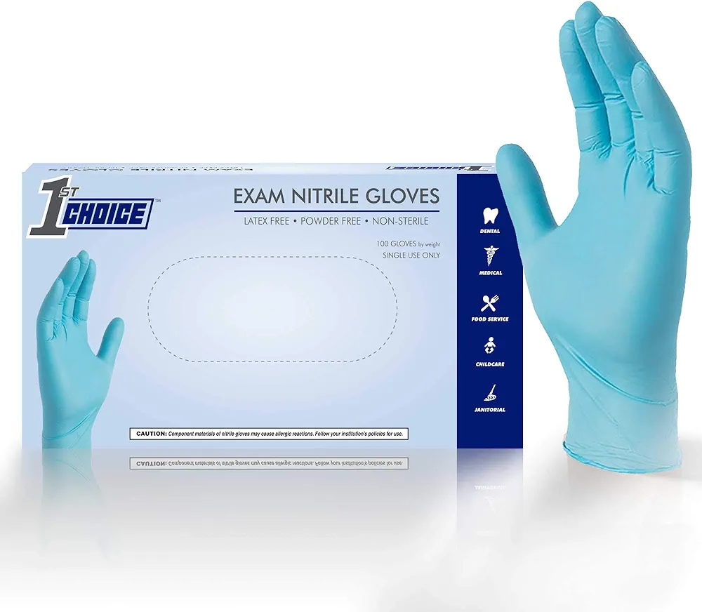 1st Choice 3 mil Blue Medical Gloves Medium Box of 100 Nitrile Gloves Disposable Latex Free - Chemo-Rated Disposable Gloves