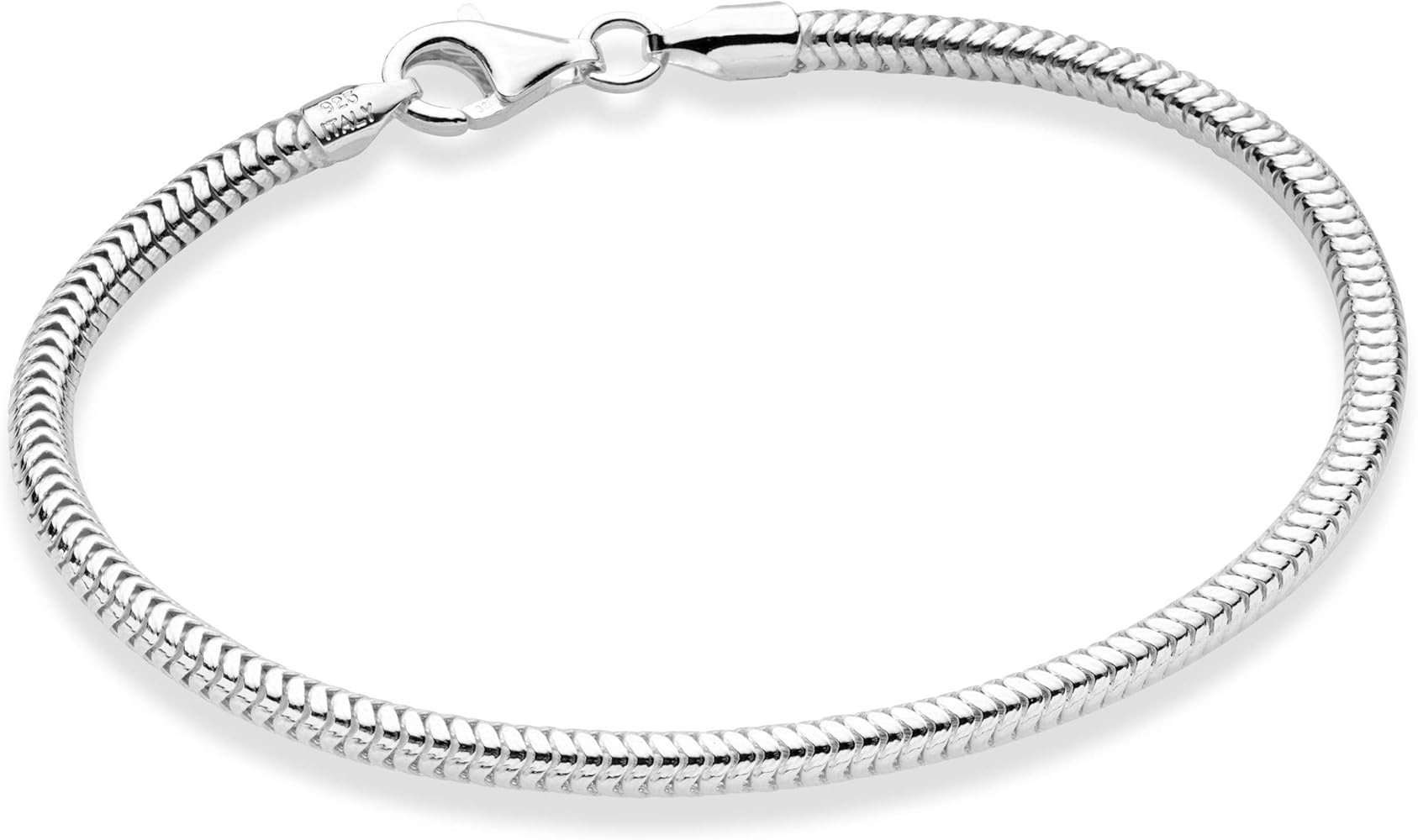 Miabella Solid 925 Sterling Silver Italian 3mm Snake Chain Bracelet for Women Men, Charm Bracelet, Made in Italy