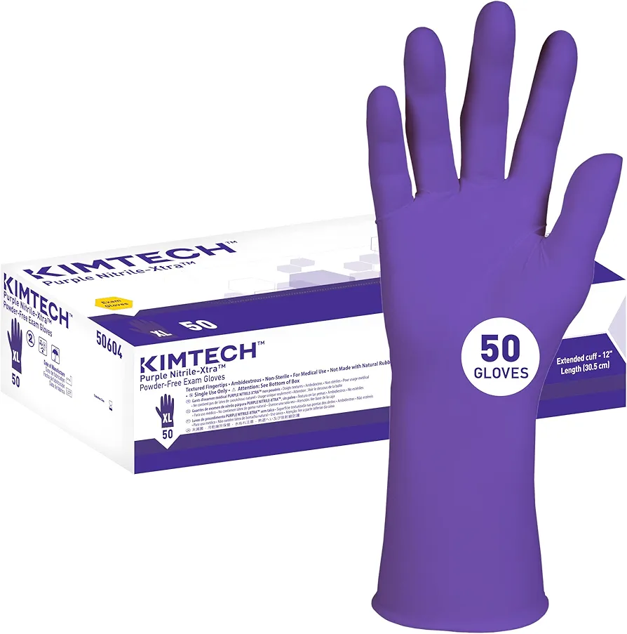 Kimtech™ Purple Nitrile-Xtra™ Exam Gloves (50604), 5.9 Mil, Ambidextrous, 12”, X-Large, 50 Nitrile Gloves / Box