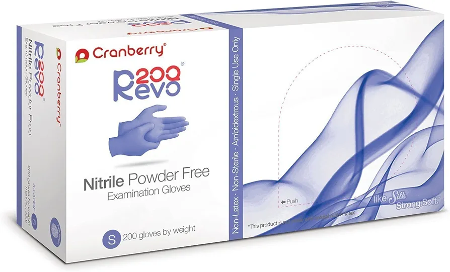 Cranberry USA Cranberry R200 Blue Nitrile Exam Gloves, Pack of 200, Small, 3.0 Mil
