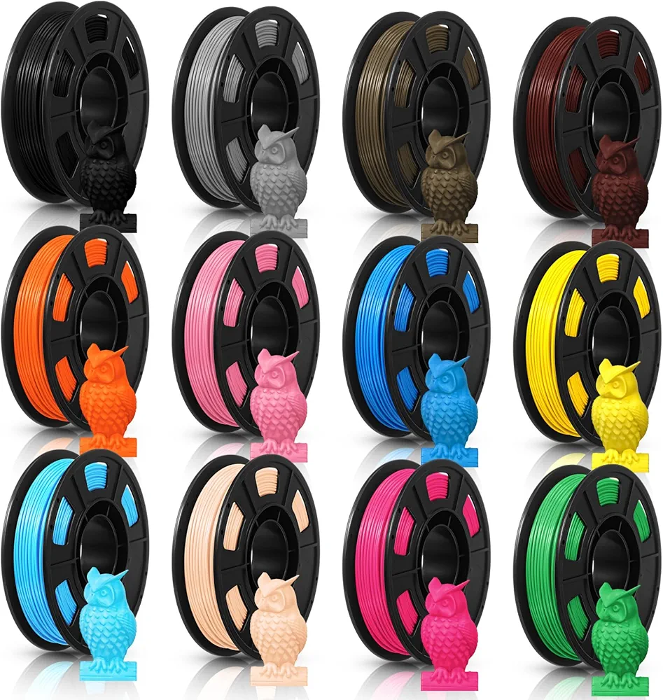 12 Pcs 3D Printer Filament 1.75mm PLA Filament Colorful PLA Filaments for 3D Printing 250G PLA Filament 3D Printer Filament No Clogging PLA Filament Compatible with Most 3D Printer