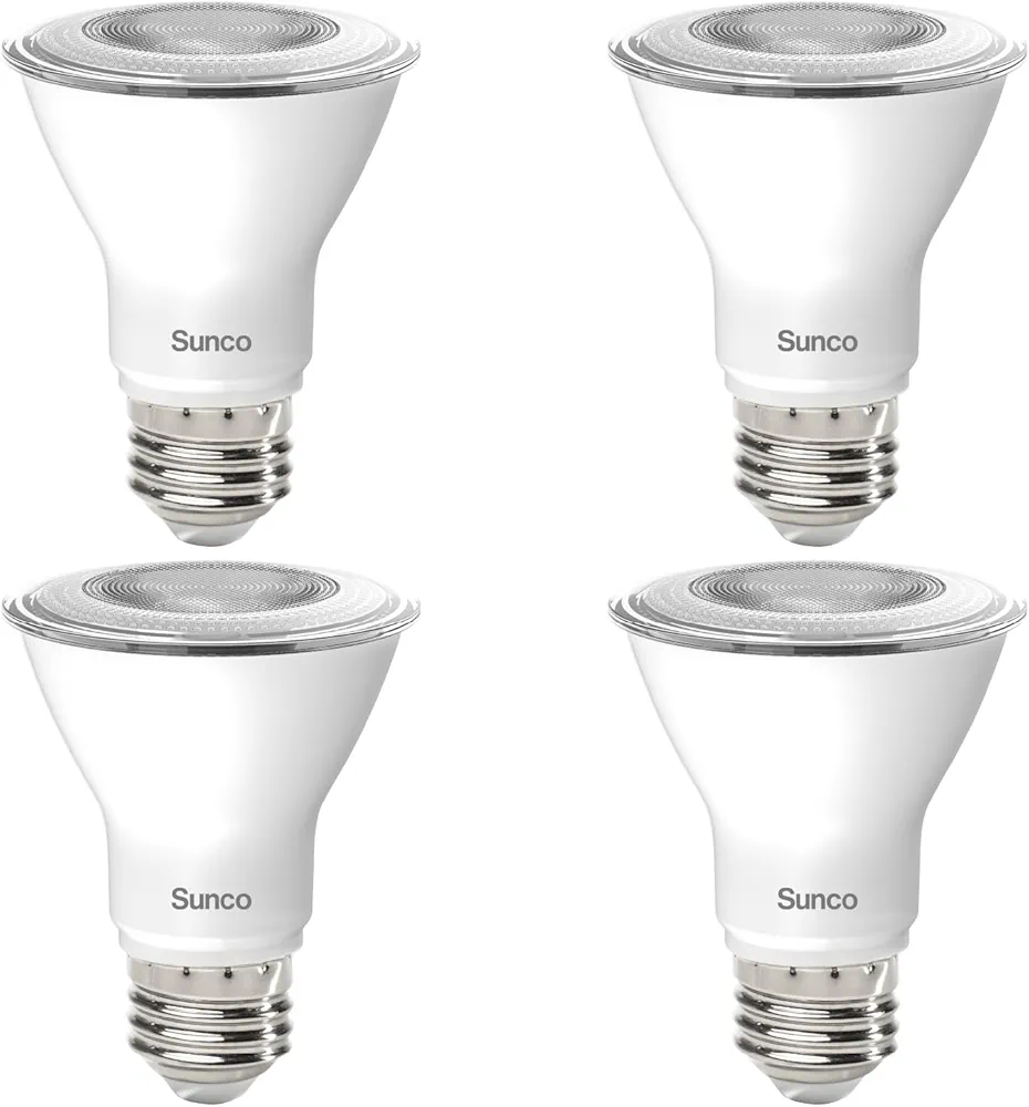 Sunco 4 Pack PAR20 LED Bulbs 50W Equivalent 7W Dimmable, CRI90 3000K Warm White 500 Lumens E26 Medium Base IP65 Waterproof Indoor Outdoor Home Super Bright Wide Area Flood Light - UL