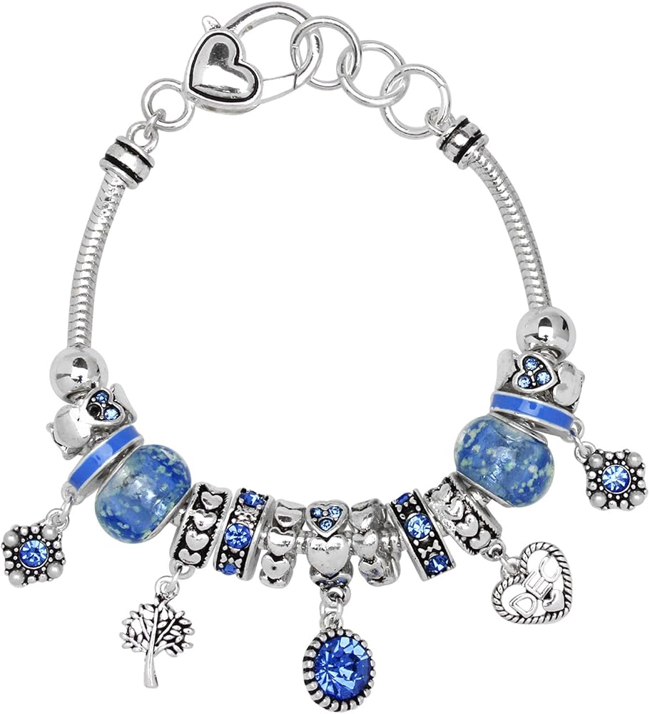 Falari Birthstone Bracelet Multi-Color Charm Beads Silvertone