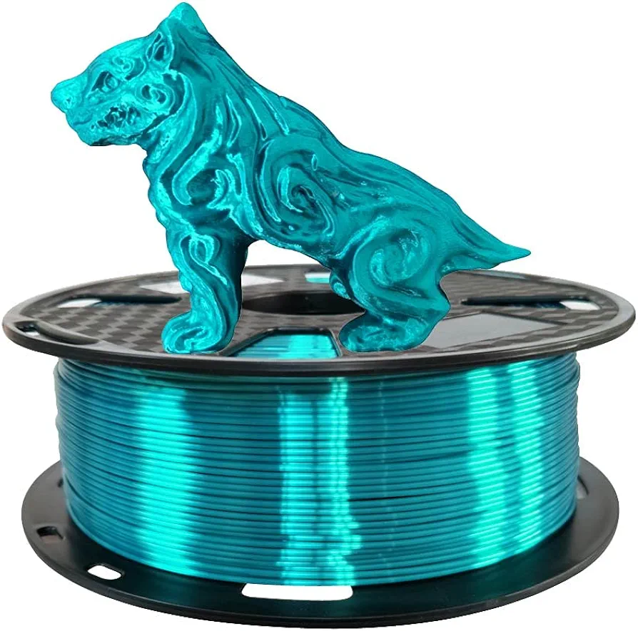 Silk PLA Shiny Cyan Blue PLA Filament 1.75 mm 3D Printer Filament 1KG 2.2LBS Spool Silky Shiny Metallic Cyan Metal Gold Silver Copper Turquoise Blue PLA 3D Printing Material CC3D Silk Enamel Blue PLA