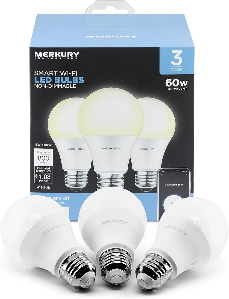 A19 Smart White LED Bulb, 60W, Non-Dimmable, 3-Pack