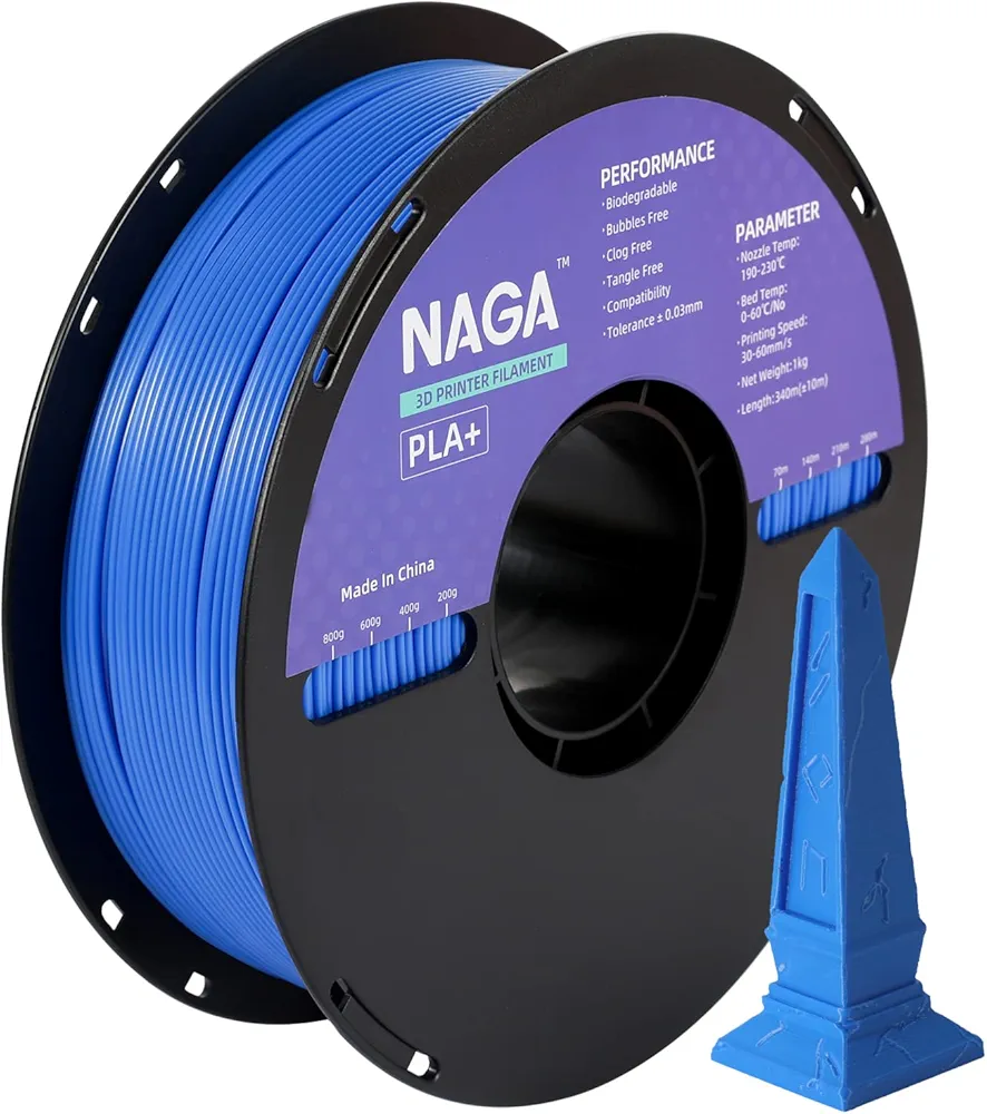 NAGA PLA Plus(PLA+) Filament 1.75mm,Strong Toughness Blue PLA 1kg Spool(2.2lbs),Premium 3D Printer Filament,Dimensional Accuracy +/- 0.02 mm,Fit Most FDM Printer