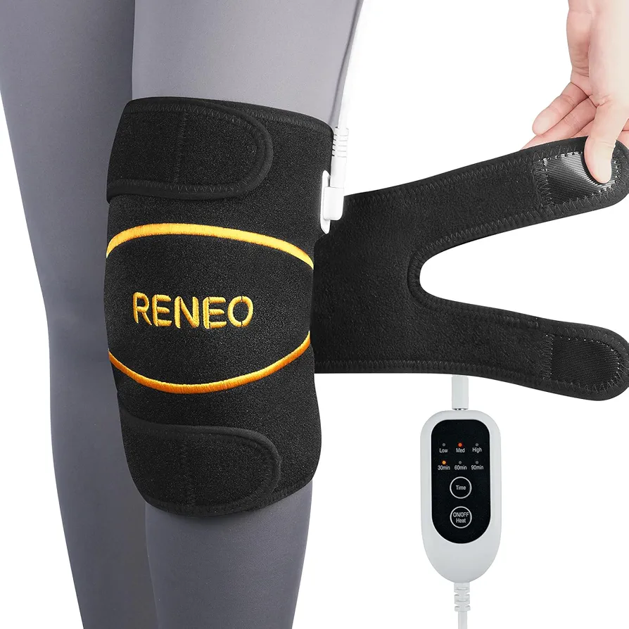 RENEO Electric Heating Pad for Knee Pain Relief, Auto Shut-Off Wearable Knee Warmers, Heated Knee Brace Support for Arthritis, Joint Stiffness, Knee Surgery Recovery, 3 Heat Levels, Black