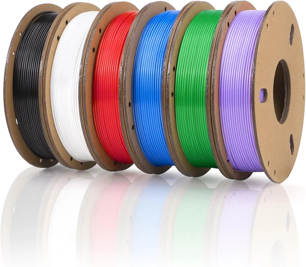 Pla Filament 3D Printer 1.75mm Filament Bundle, Dimensional Accuracy +/- 0.02 mm, Red Blue White Purple Black Green, 250g 6 Spools in Total