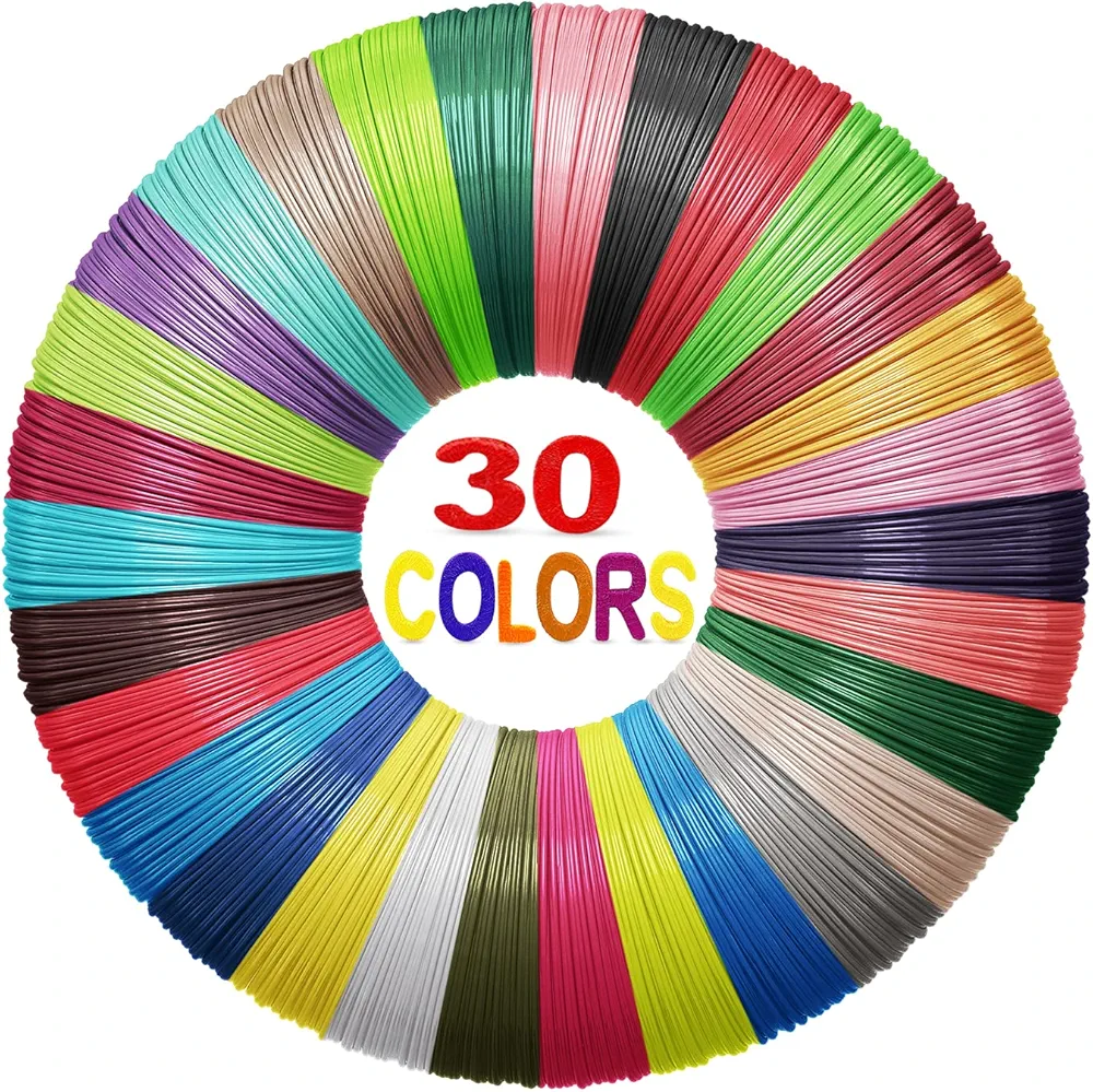 1.75mm 3D Pen Filament Refills, 30 Colors 3D Pen Colors, Each Color 10 Feet, Total 300 Feet, Compatible with MYNT3D and SCRIB3D 3D Pens, Not Used for 3Doodler Pen (3D Pen Not Included)