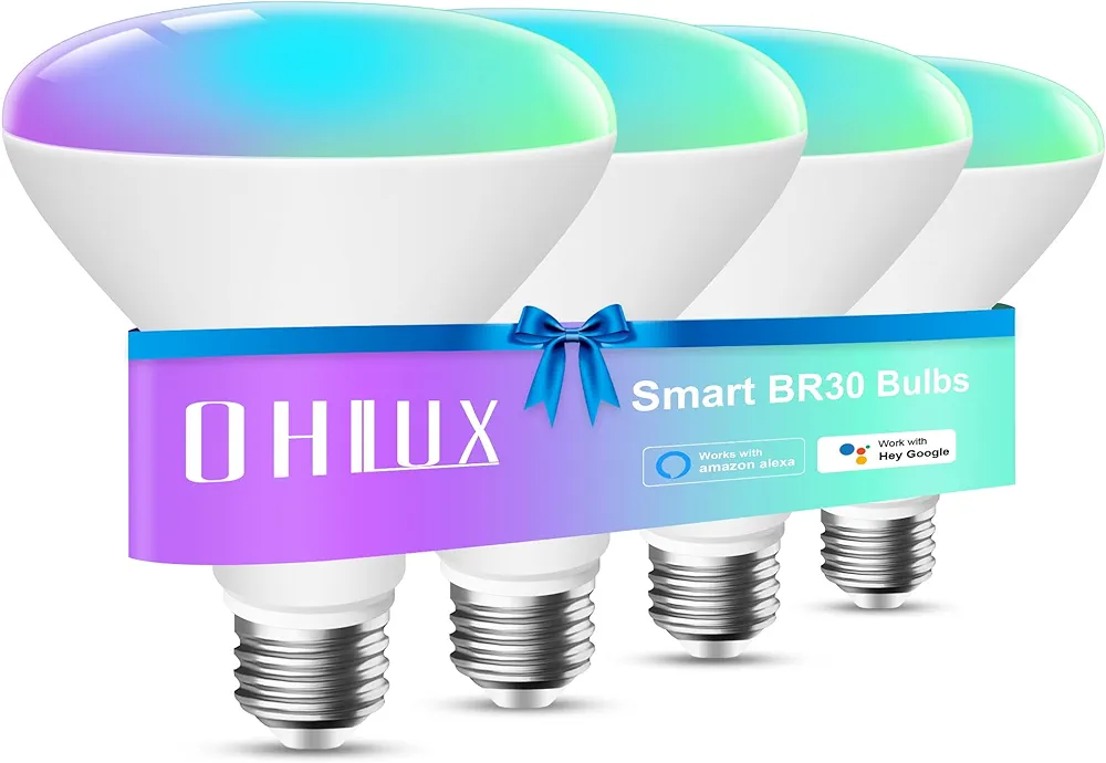OHLUX Smart BR30 Light Bulbs Compatible with Alexa, Dimmable RGBCW Color Changing Flood Light Bulb, E26 10W 900LM Bright White for Cans Recessed Fixture