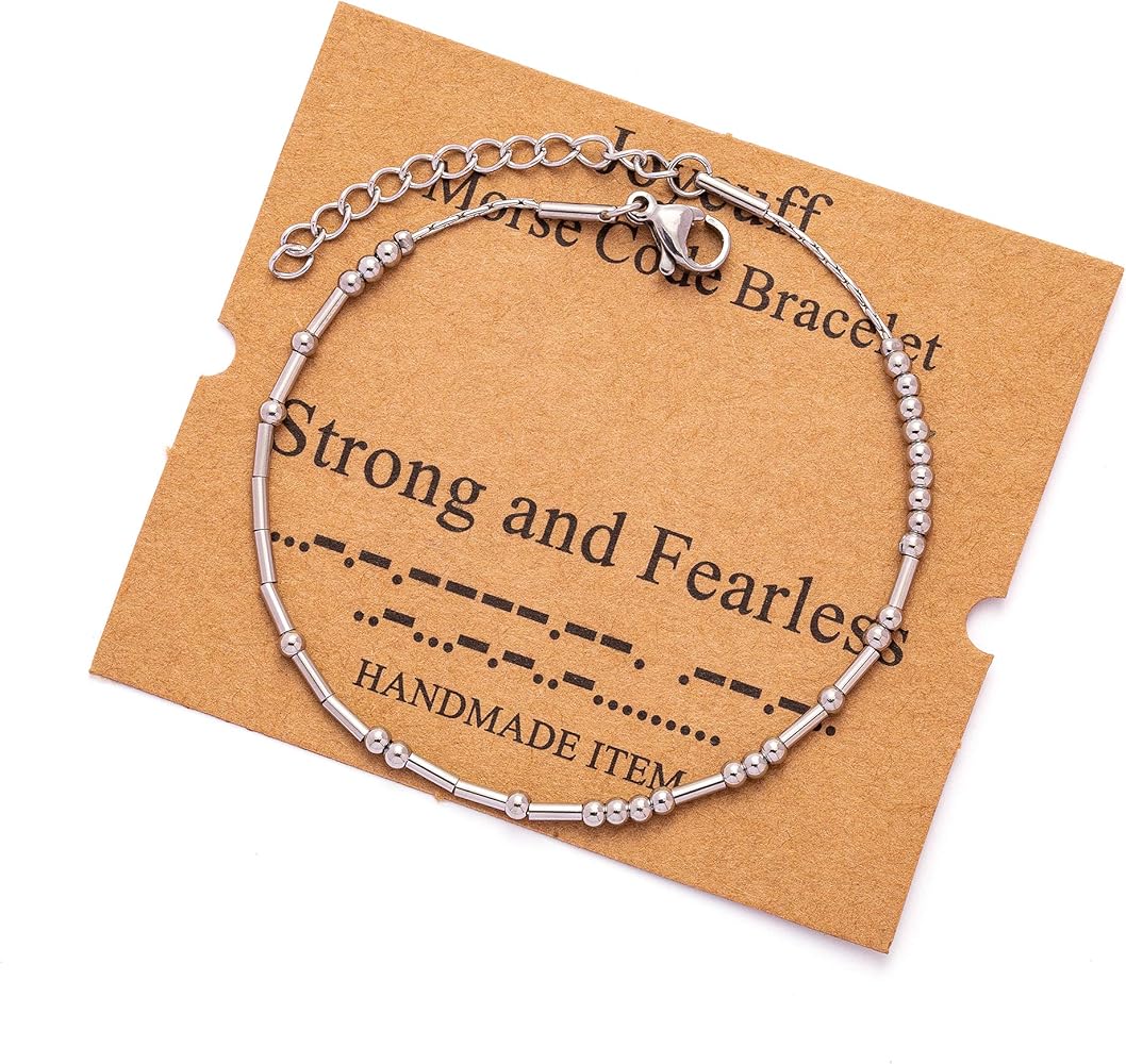 JoycuFF Inspirational Morse Code Bracelets for Women Silver Beads Jewelry Encouragement Mantra Gifts for Her