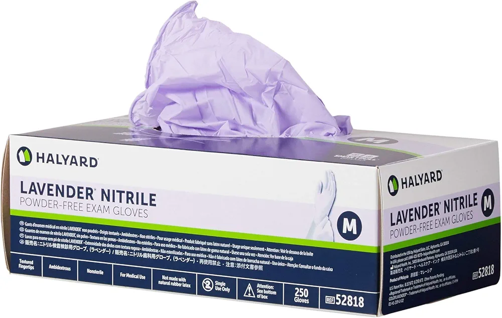 Exam Glove Medium NonSterile Nitrile Standard Cuff Length Textured Fingertips Lavender, 52818 - Pack of 250