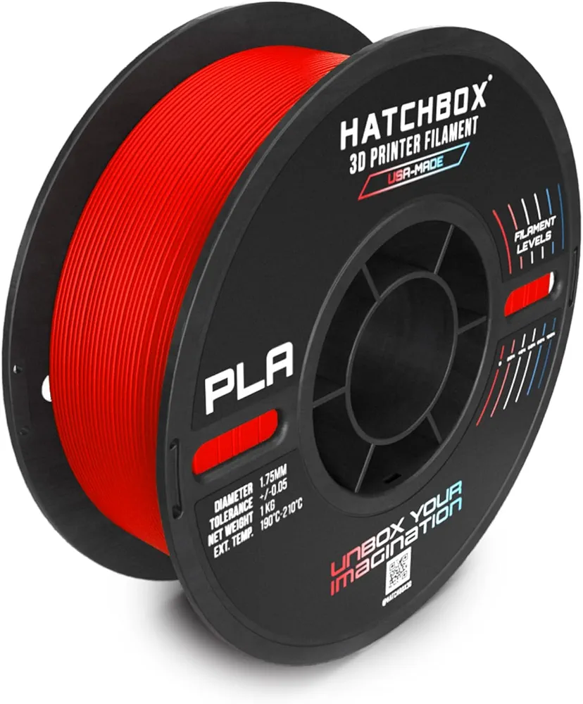 HATCHBOX PLA MAX Neon Red 3D Printer Filament Made in The USA, 1.75mm Diameter 1 KG Spool, USA Made 3D Printing Filament
