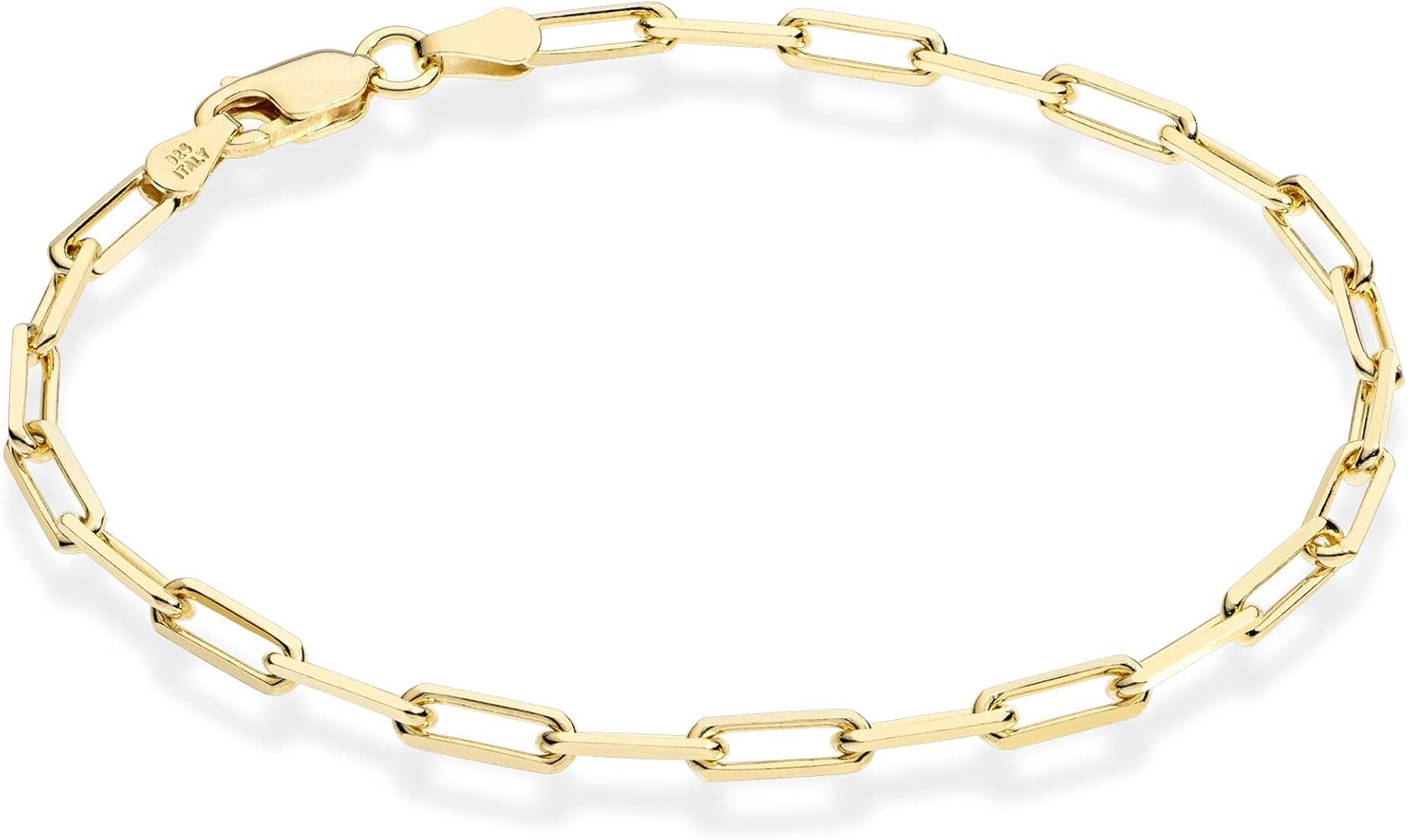 Miabella Solid 18K Gold Over Sterling Silver Italian 3mm Paperclip Link Chain Bracelet for Women Men, Made in Italy