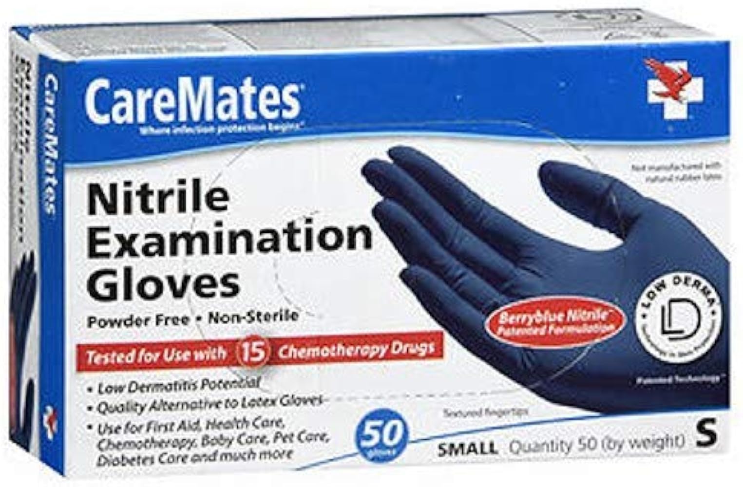 Nitrile Medical Exam Gloves, Latex Free Rubber, Powder Free, Extra Strong, 4 Mil Thick, Certified for Home Infusion, First Aid, Food Safe, Cleaning Gloves, Small, 50-Count