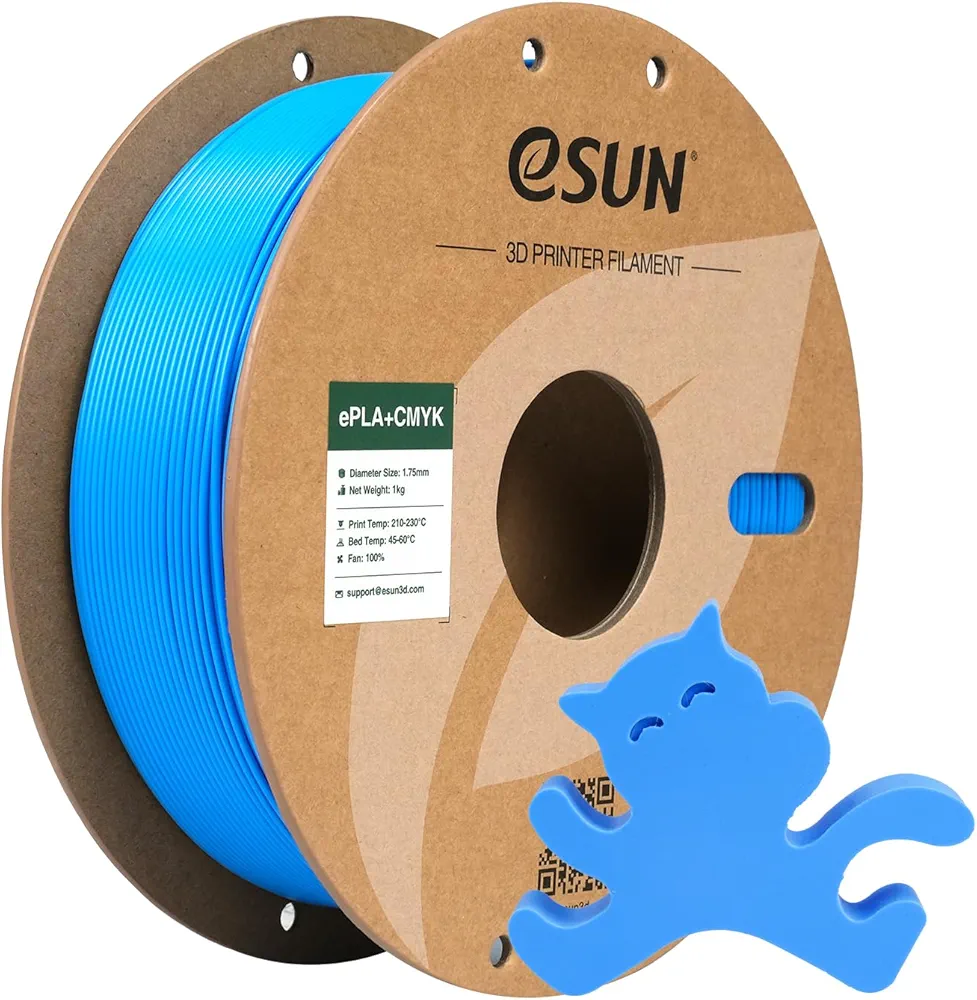 eSUN Lithophane Cyan PLA+ Filament 1.75mm, 3D Printer Filament PLA Plus, Dimensional Accuracy +/- 0.03mm, 1KG Spool (2.2 LBS) Cameo 3D Printing Filament for 3D Printers, CMYK Cyan