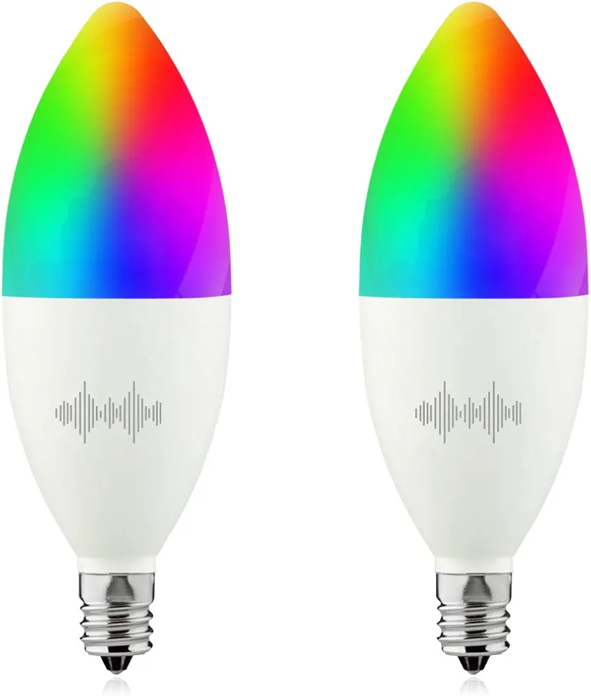 B11 LED Smart, WiFiLight Candelabra Bulb Compatible with Alexa Google Home, RGBCW Color Changing, Cool Warm White Dimmable, No Hub Required, 40WEquivalent, RGB2700K-6500K, 2 Count (Pack of 1)