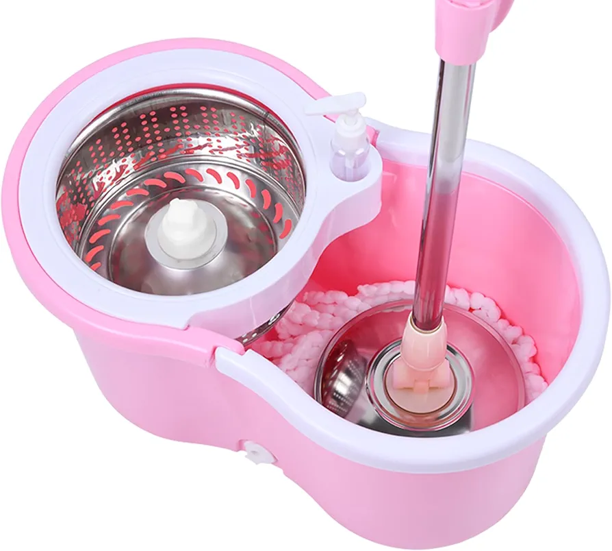 Pink Mop and Bucket Set, 360° Spin Mop and Bucket with Wringer Set (20QT)