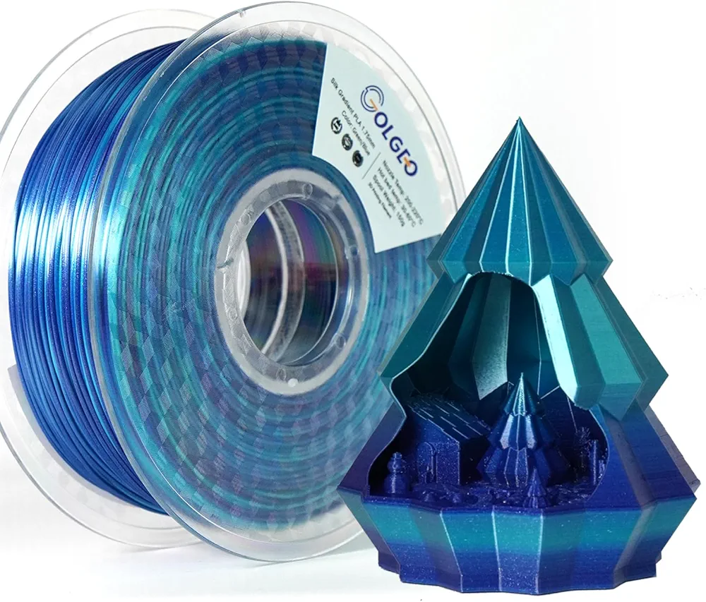 PLA 3D Printer Filament, Silk Shiny PLA Filament 1.75mm, Gradient Pla Xmas (Two-Color Green Blue, 1kg)