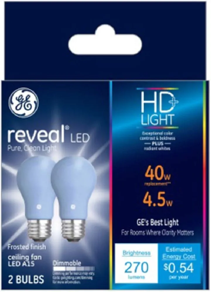 Ge 31885 A15 Reveal Hd Ceiling Fan Led Light Bulb, 4.5 Watts
