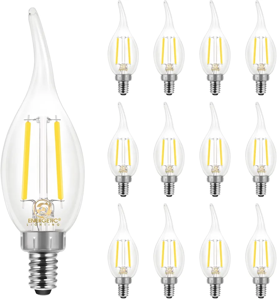 Energetic 12 Pack 60 Watt Dimmable LED Chandelier Light Bulb, 500lm, 5000K Daylight CA11 Filament LED Candle Light Bulb, E12 Base, CRI 90+, UL Listed
