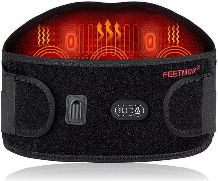 Portable Heating pad, Rechargeable Battery Powered, Fast Heating pad with 3 Heating Levels and 3 Vibration Modes for Effective Relief of Lower Back discomfort.