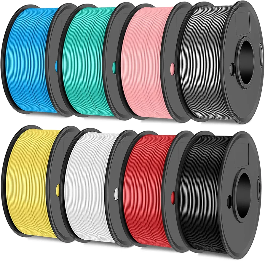 SUNLU 3D Printer Filament，Neatly Wound PLA Meta Filament Bundle, 1.75mm PLA Meta Filament Muticolor, Highly Fluid, Fast Printing, 250G Spool, 8 Rolls, Black+White+Grey+Blue+Green+Red+Pink+Yellow