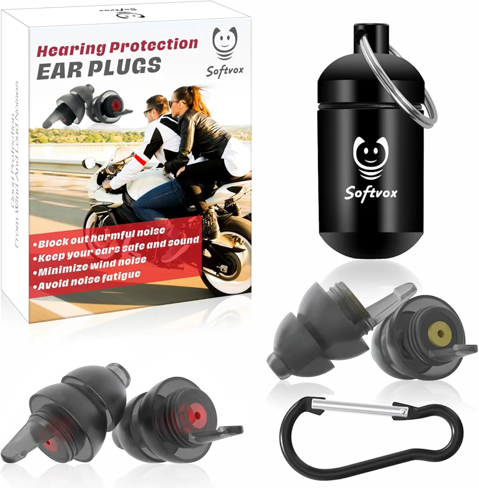 Motorcycle Ear Plugs 2 Pairs, Wind Noise Reduction & Premium Hearing Protection, 100X Reusable Earplugs for Motorbike, Motorsports, Touring, Racing, Shooting - New Year Gift for Moto Lovers