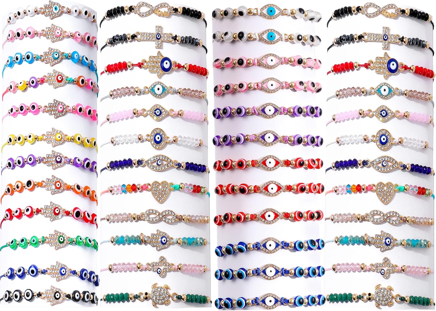 48 Pcs Evil Eye Bracelets Mexican Bracelets Hamsa Bracelet Set Protection Mal De Ojo Bracelets Gold Evil Eye Anklets Jewelry Gift for Women Men