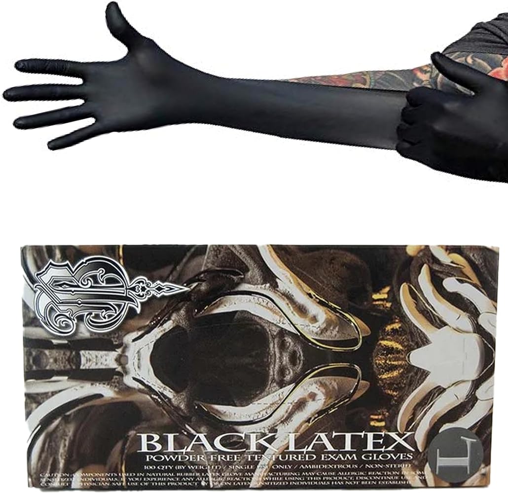 Blackwork Latex Gloves- 1000ct-Case, 100ct-Box, X-Small to X-Large- Black, textured, 6mil, Powder-Free, Exam Gloves