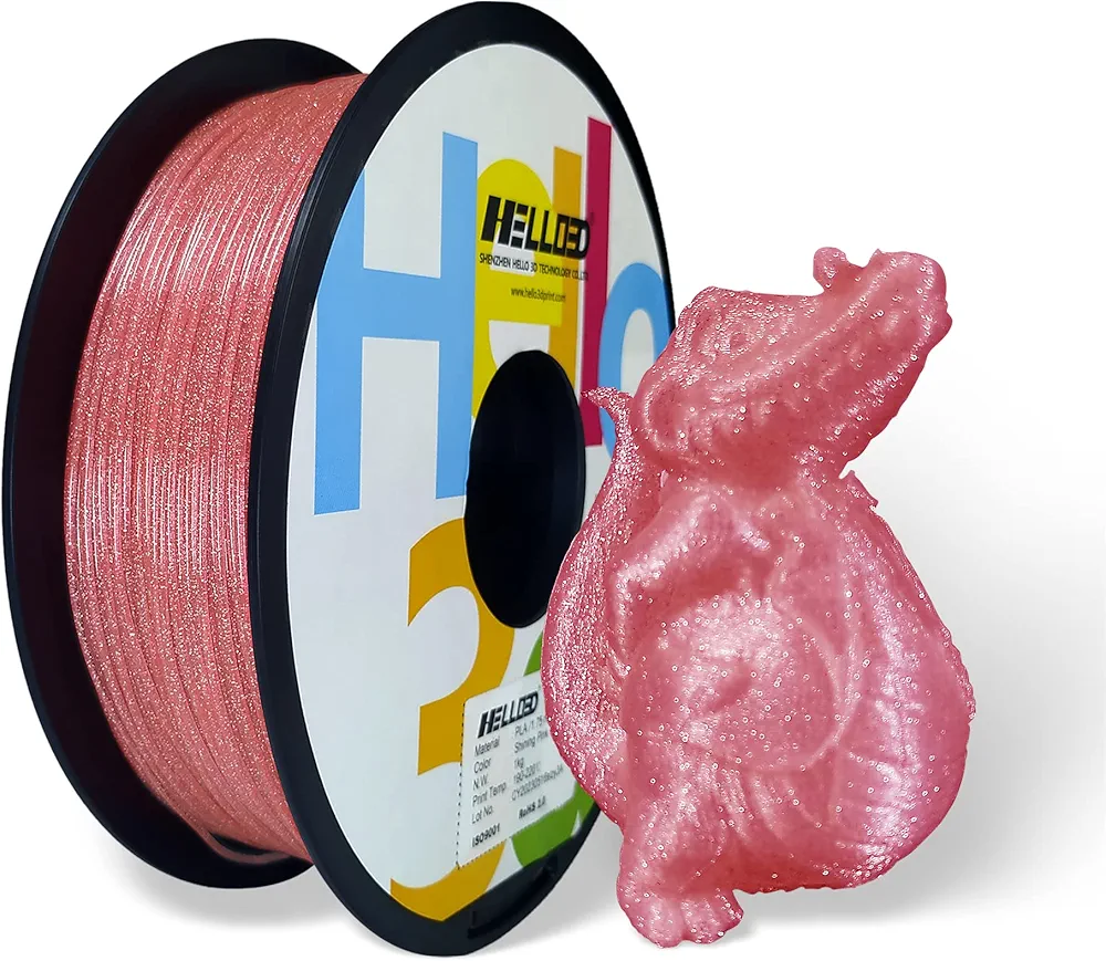 HELLO3D Pink Glitter PLA Filament 1.75mm, 3D Printing Sparkly Shining PLA Filament 1KG/Spool, Starry Sky Flash Surface, Dimensional Accuracy +/- 0.05 mm, Compatible with Most FDM 3D Printers/Pens