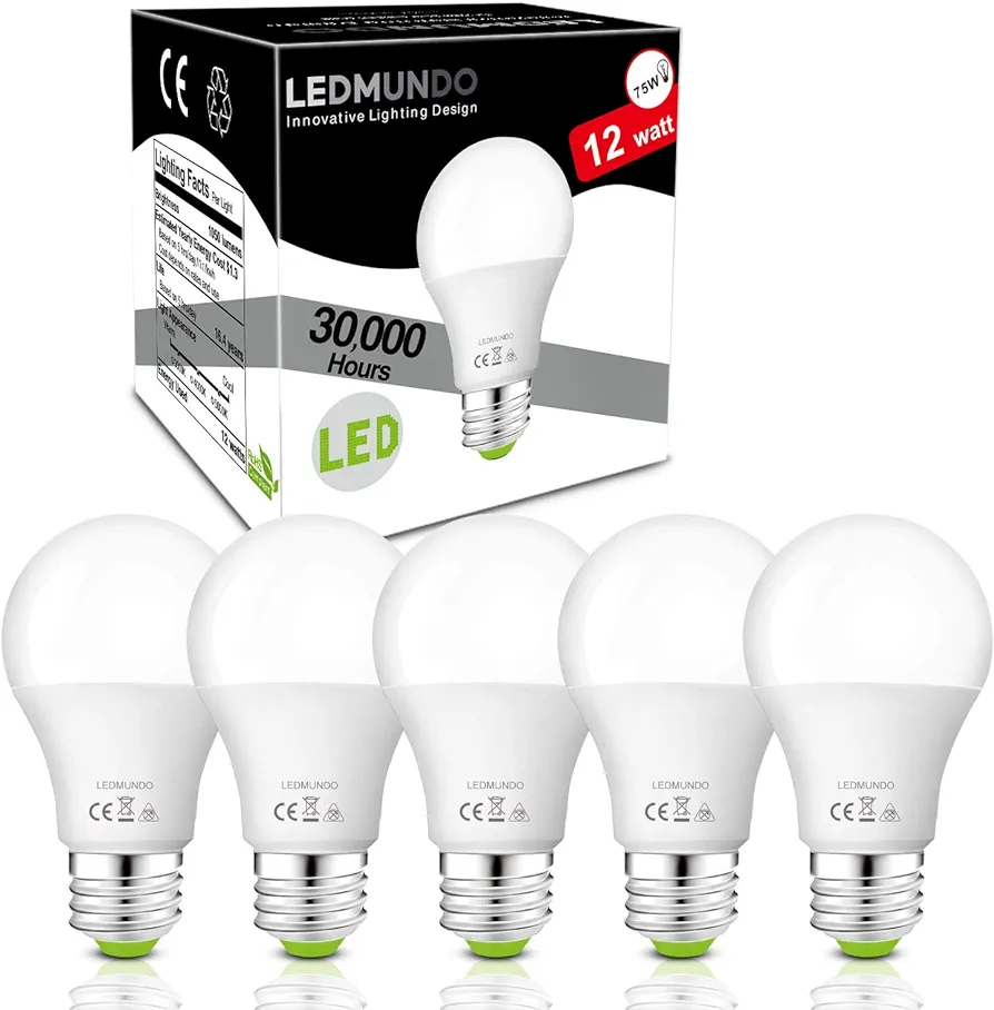 12V-24V AC/DC 12W LED Light Bulbs, Warm White 3000K, Low Voltage Light Bulbs for Off Grid Solar Lighting Marine Boat, A19 RV Light Bulbs, Interior Lighting for Camper, 1050LM E26 Base, 5 Pack