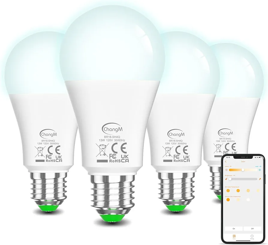 Smart Light Bulbs 13W E26 Smart LED Light Bulb Compatible with Alexa Warm White to White A19 APP Control Bulb Bluetooth Mesh 4 Pack