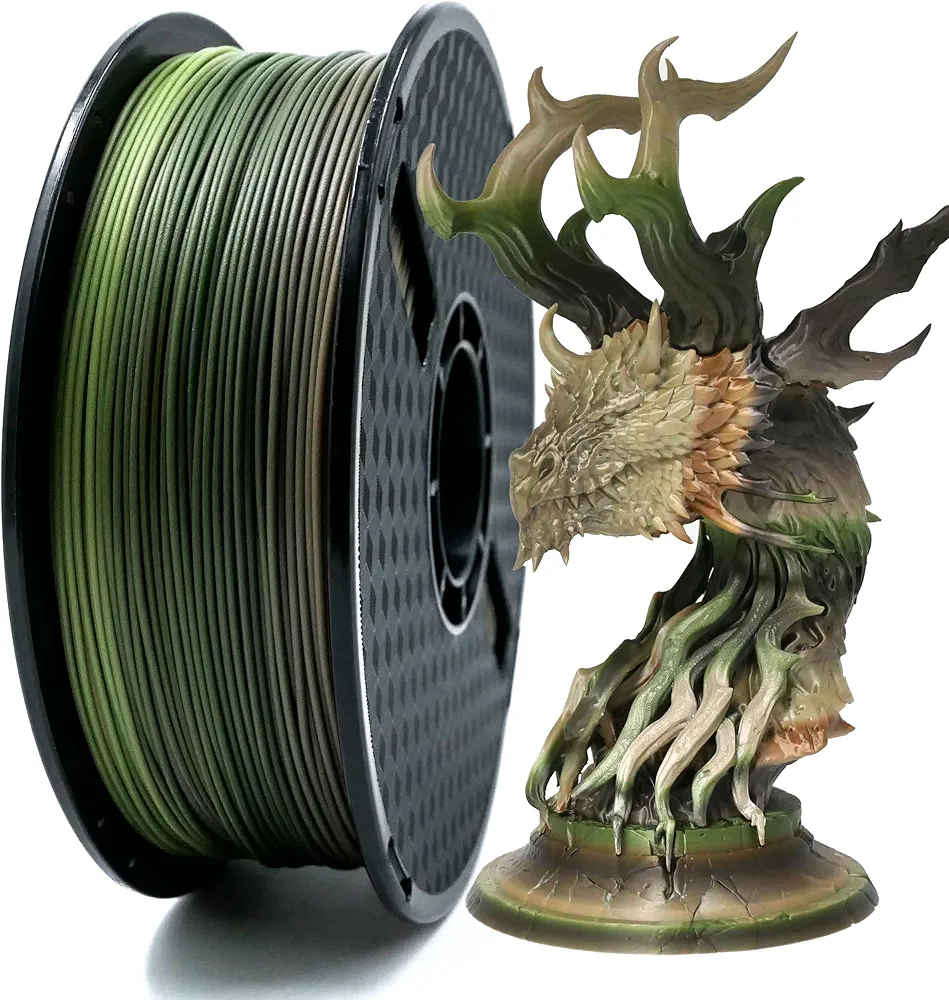 PLA Forest/Jungle/Military Rainbow Gradient Multicolor Rainbow PLA Filament, Glossy Metallic Finish， 1.75mm,1kg(2.2 lbs) Compatible with 99% FDM Printers