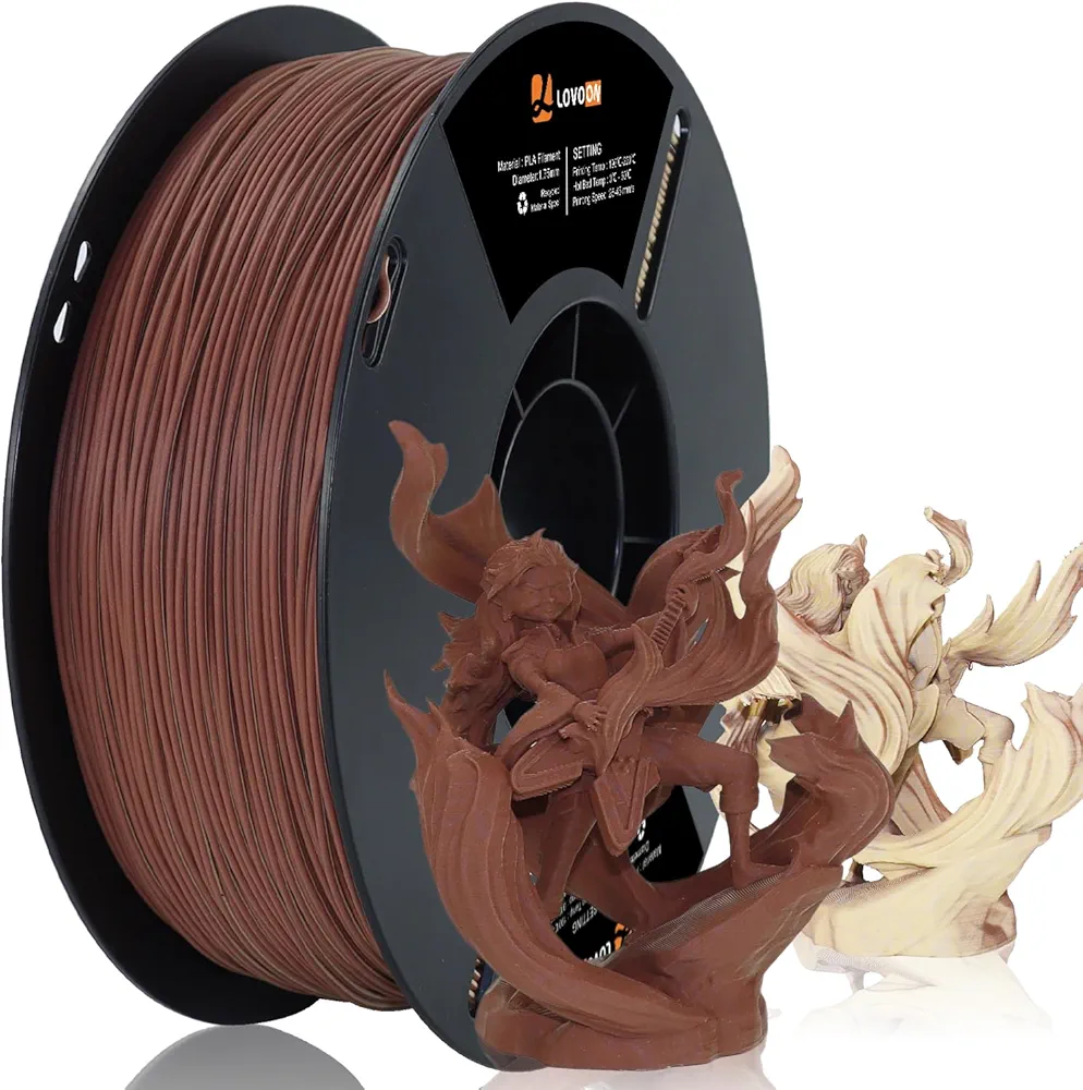 LOVOON Wood PLA Filament 1.75MM, Dualcolors Wood 3D Printer Filament, Color Change by Angle Printing Filament, Real Wood Texture, Wood Natural& Walnut,1kg(2.2lb)/Spool