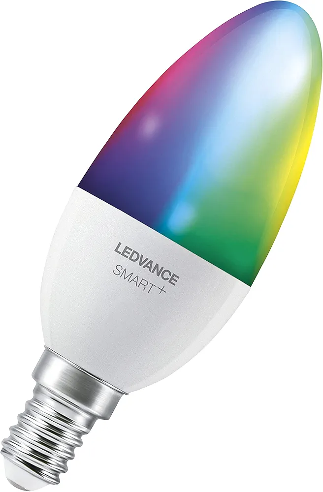 LEDVANCE Smart WiFi technology LED lamp socket: E14 dimmable adjustable white (2700 - 6500 K), RGB replaceable colours, replaces incandescent lamps with 40 W, multicolour SMART+ WiFi candle, single