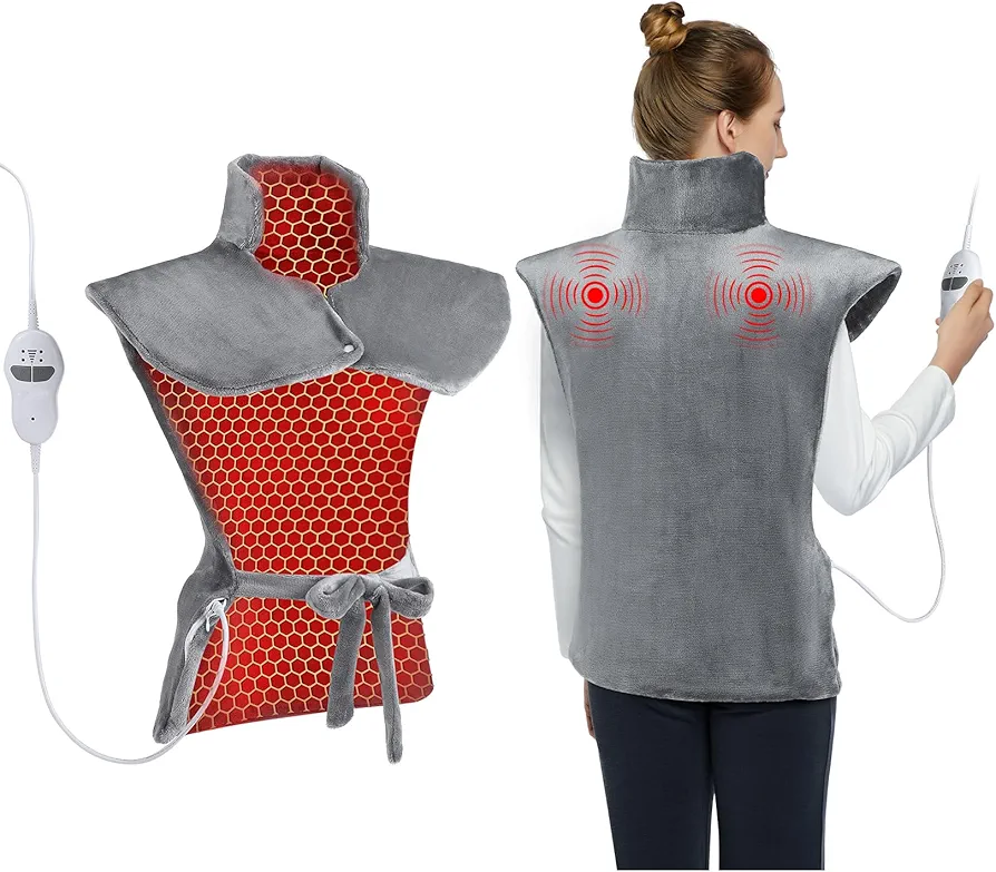 CAROMIO Heating Pad for Back Pain Relief, 24" x 35" Electric Heating Pad for Neck and Shoulders, Large Heating Pad with Massager, 4 Massage Settings, 2 Heating Levels with2H Auto Shut-Off