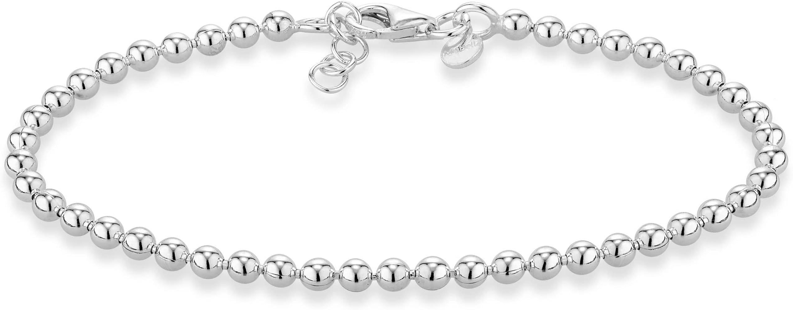 Miabella 925 Sterling Silver Italian Handmade 3mm Bead Ball Strand Chain Bracelet for Women Made in Italy
