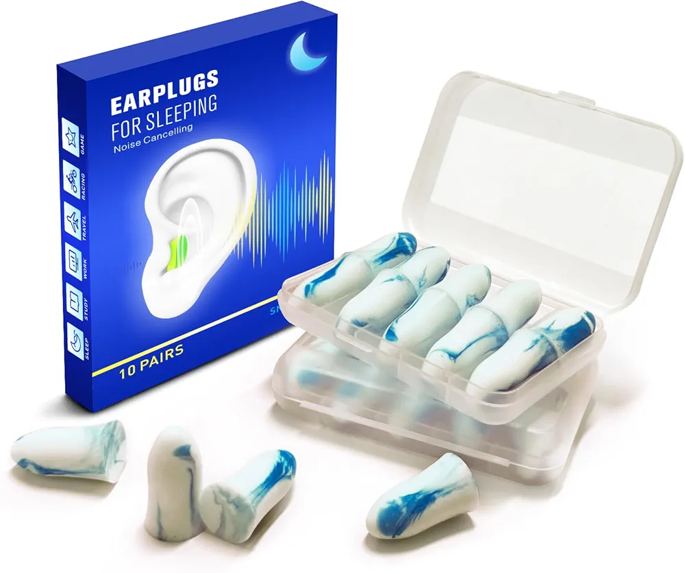 Ear Plugs for Sleeping Noise Cancelling - 40dB Ear Plugs for Noise Reduction - Ear Plugs for Concert Sleep Travel Study Work - Hearing Protection Sound Blocking - 10 Pairs in 2 Cases