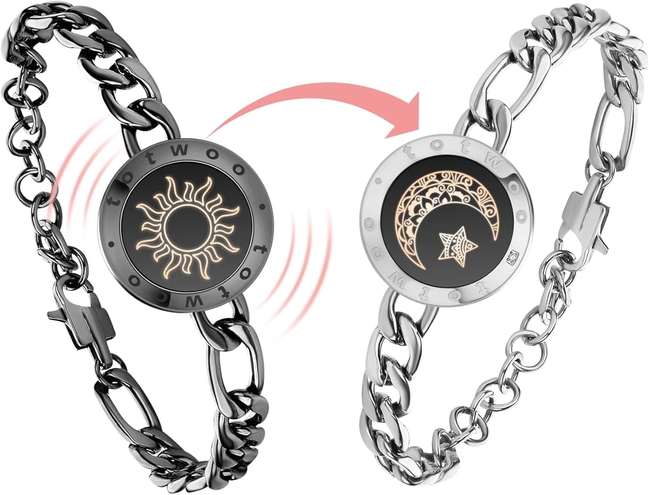 TOTWOO Long Distance Touch Bracelets for Couples, Vibration & Light up for Love Couples Bracelets | Long Distance Relationship Gifts for Girlfriend Bluetooth Pairing Jewelry