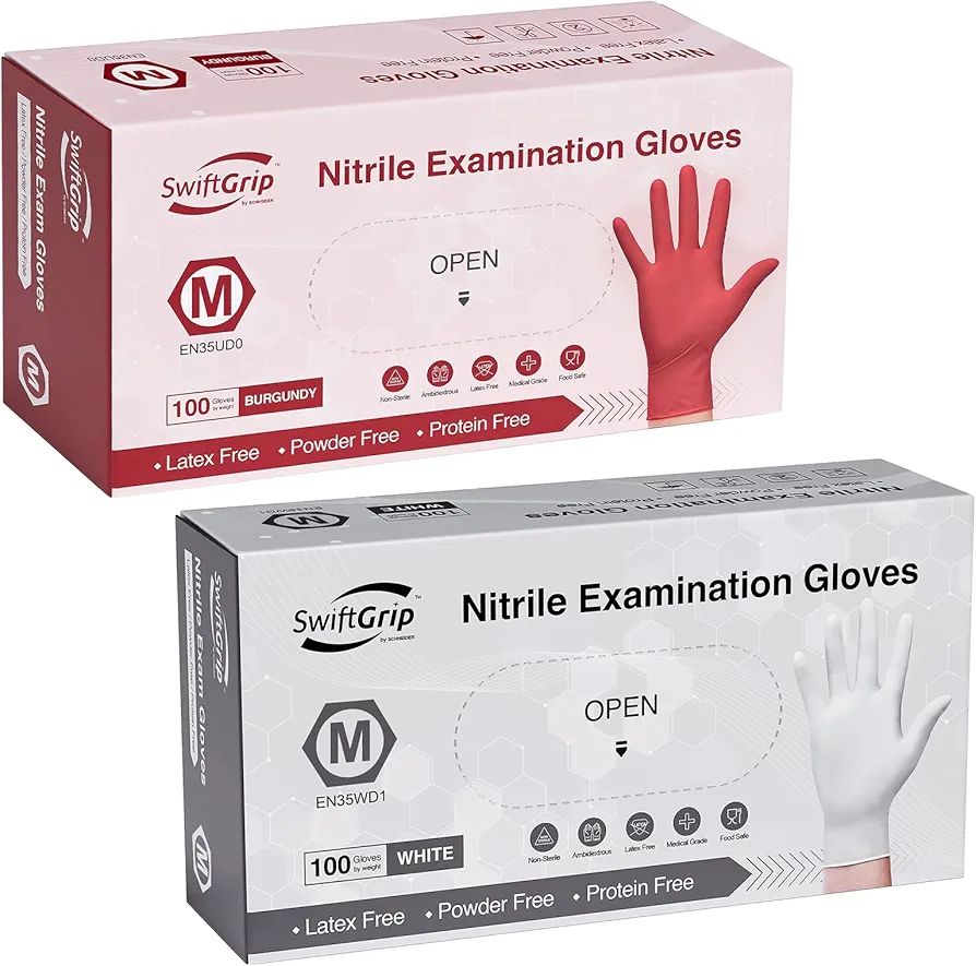 Disposable Nitrile Exam Gloves, Medium, Nitrile Gloves Disposable Latex Free, Powder Free, Medical Gloves, Cleaning Gloves, Food-Safe Rubber Gloves, Non-Sterile, 100-ct Box